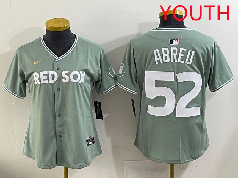 Youth 2025 Boston Red Sox #52 Abreu Light Green Joint Name Nike MLB Jersey style 1